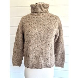 HANDKNIT Shetland Wool Turtleneck Sweater in Heathered Latte Brown - XS-M